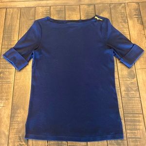 Lauren by Ralph Lauren Navy Blue Top with Zipper Detail